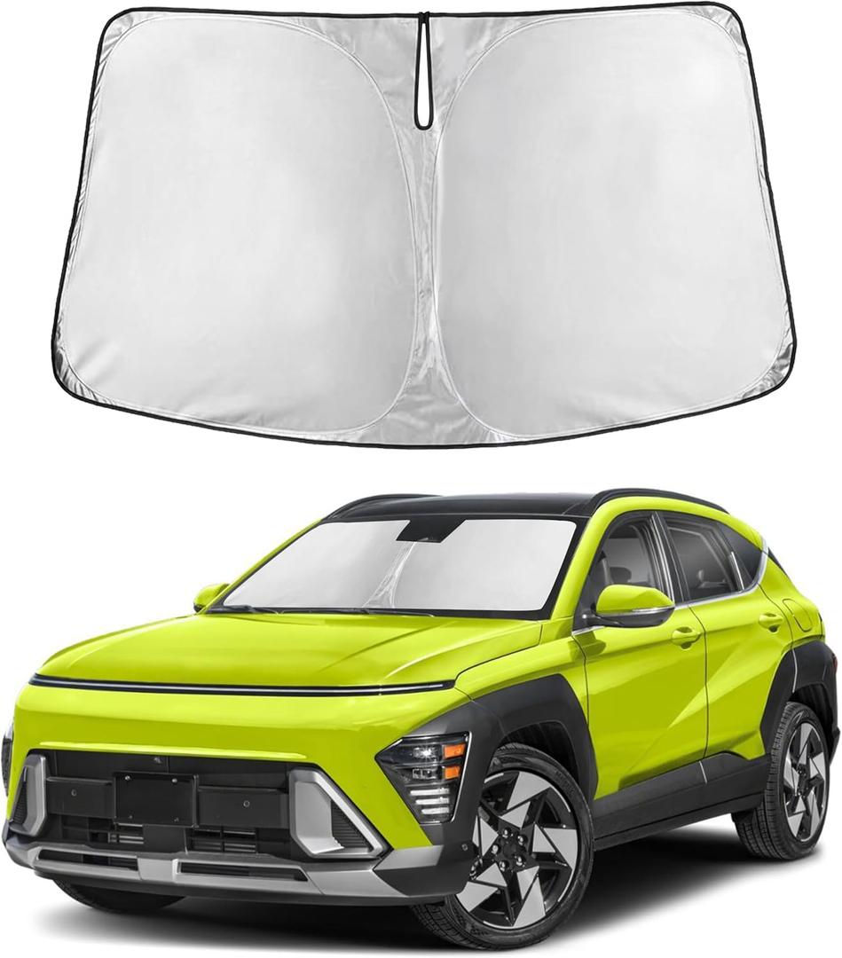 Autovir Windshield Sun Shade Fit for 2024 2025 2026 Hyundai Kona | Sunshade, Front Car Window Shades Sun Visor, Blocks UV Rays & Heat, Car Accessories