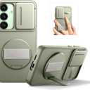 SURITCH for Samsung Galaxy S25 Case with 360 Rotatable Hand Strap Phone Grip & Invisible Kickstand & Slide Camera Cover, Rugged Shockproof Protective Cover for S25 -Sage Green