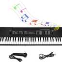 M SANMERSEN Kids Music Keyboard, 61-Key Portable Electronic Piano Toy with Microphone, Teaching Tool for Beginners, Ages 3-12, Black (24.4*6.3*1.8 inch)
