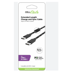 CellCandy Extended Length Charge and Sync Cable - Black - Gray