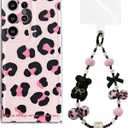 for Samsung Galaxy S24 Ultra Case Cute Stylish Leopard Print Design Phone Case for S24 Ultra with Lanyard Wrist Strap Women Girls Case for Galaxy S24 Ultra, Pink