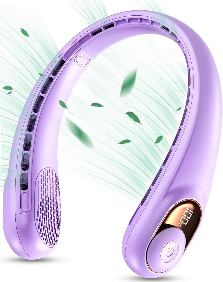 KIDEE Neck Fan, Bladeless Neck Fans Portable Rechargeable, Upgrade 360 Airflow, 3 Speeds, Headphone Design, 4000mAh Battery Operated Personal Wearable Fan Hands Free for Travel Indoor Outdoor (Light Purple)