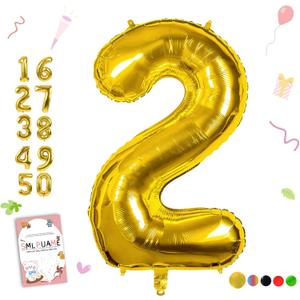 Smlpuame 40 inch Number Balloon 0-9 Gold Large Number 2 Balloons,Digital Balloons for Birthday Party Celebration Decorations Supplies, Helium Foil Number Balloons for Wedding Anniversary