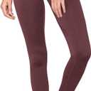 Peached Seamless Front & Side Foldable Waisted Leggings with Inner Pocket Full-Length Yoga Pants (Red, XS)