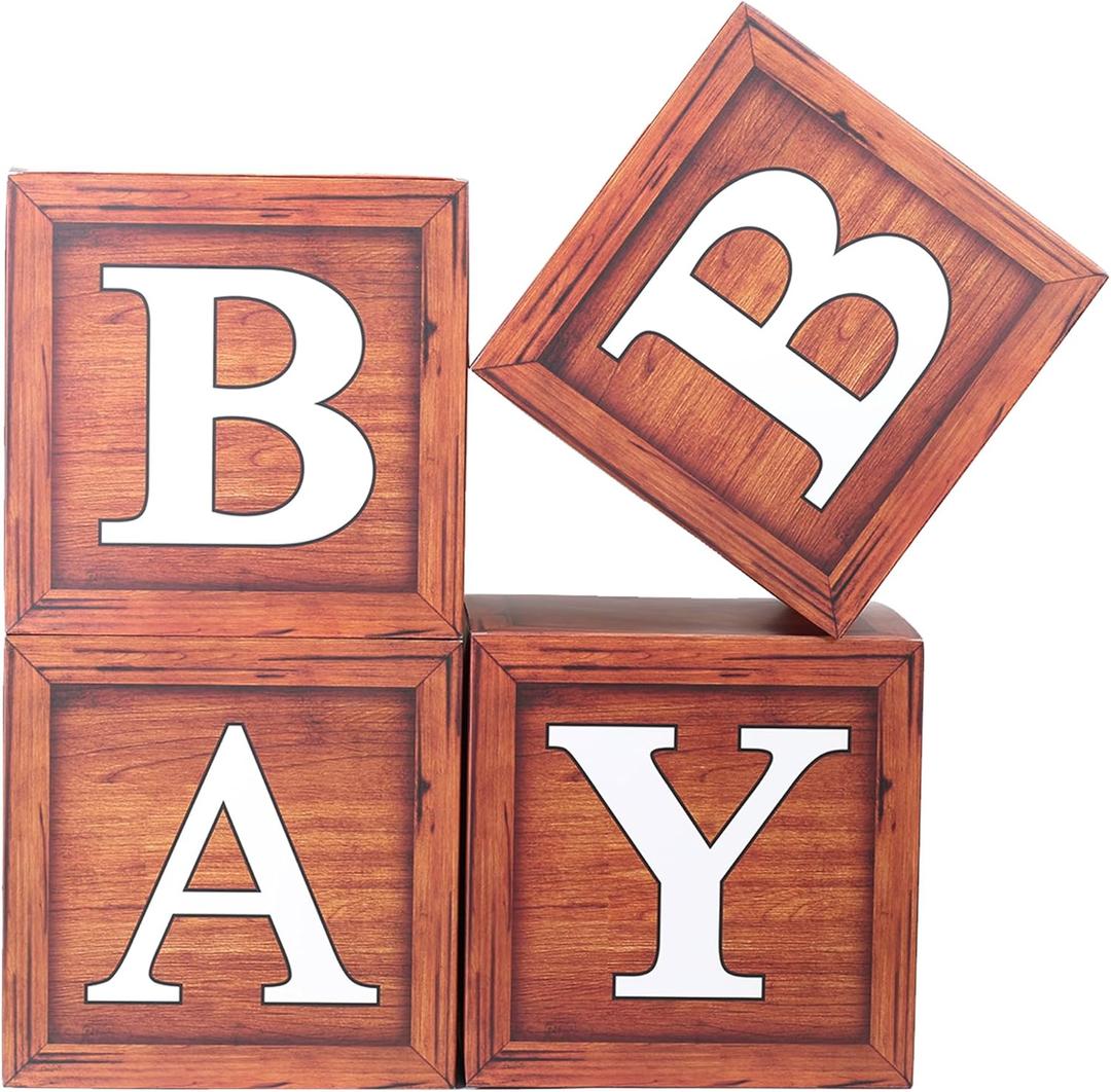 Baby balloon box,with 4 PCS wood grain balloon boxes with letters, used for baby shower, birthday party gender revealing decoration.