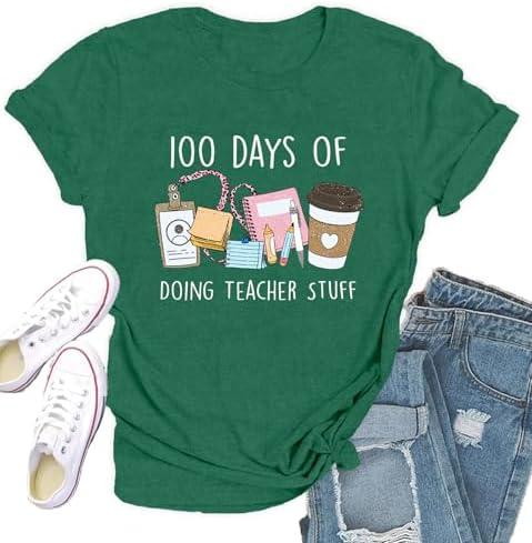 Qskall 100 Days of School Shirt for Women 100th Day of School Tshirts Teacher Tee Top (S, Green)