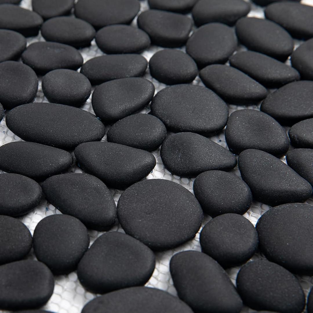 Lovdeco Pebble Tile Shower Floor, Mosaic Pebble Backsplash for Wall, Stone Tiles for Bathroom and Outdoor Garden, 5 Sheets, Black