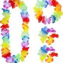 Hawaiian Leis 4Pcs Colorful Tropical Dance Flower Necklace Bracelets Headband for Luau Party Summer Beach Decoration