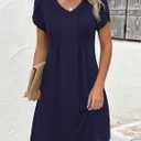 Zeagoo Summer Dresses for Women Casual A Line Dress 2026 V Neck Short Dresses Floral Sundress Pleated Boho Dress (M)