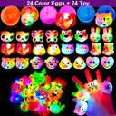 TURNMEON 1 Golden Egg 24 Pack Prefilled Easter Eggs with 24 LED Rings, Easter Basket Essential Glow in Dark Egg Hunt Supplies, Kids Party Favors for Ages 4-12, Holiday Gifts & Festive Toys