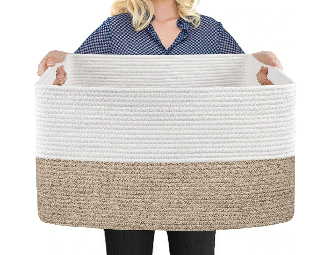 MEGASKET Extra Large Blanket Basket, 22" x 17" x 12" Rectangle Blanket Storage for Living Room, Soft Kids Dog Toy Basket Bin, Cotton Rope Baskets for Storage, Woven Throw Pillow Organizer Holder