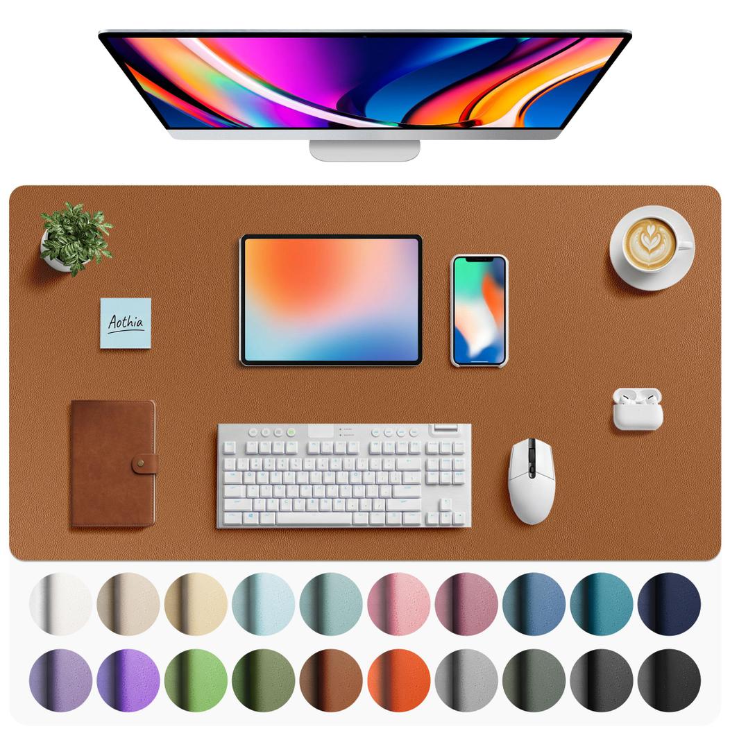 Aothia Faux Leather Desk Mat - Large Mouse Pad, Non-Slip PU Leather Blotter, Waterproof Writing Surface for Office and Home (Brown, 40" x 24")