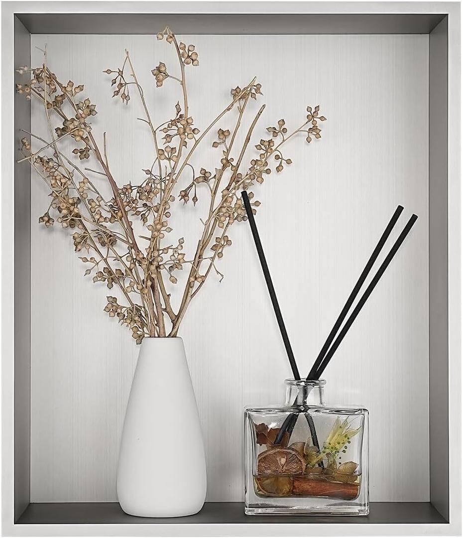 JQK Shower Niche No Tile Need, 12"14" Brushed Nickel Bathroom Insert Shelf, 304 Stainless Steel Recessed Shower Caddy Organizer Storage, SNL1214-BN