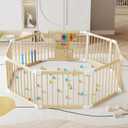EXPERLAM Baby Playpen - Wooden Playpen for Babies and Toddlers, Foldable Play Pen with Locking Gate, Portable Baby Fence with Adjustable Shape and Size, Extra Large Toddler Play Yard (58X58x23.5Inch)