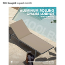 Aluminum Chaise Lounge Chair Outdoor with Wheels, Patio Lounge Chair with Adjustable 5-Position Recliner and Full Flat Tanning Chair for Patio, Beach, Pool, Khaki