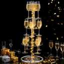 LemonRoad Roating 3-Tier Acrylic Champagne Tower with String Lights(Not Include Champagne Glass), 12-Slot Glass Holder Cocktail Tree Stand Wine Rack Roating for Parties, Weddings, Celebrations