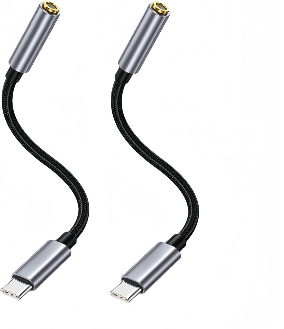 USB C to 3.5mm Headphone Jack Adapter for Fire Max 11, Microsoft Surface Pro 9, iPad 10th Generation, iPad Air 5, Samsung Galaxy Tab S9 FE, Galaxy A54 S24 Ultra, OnePlus 12R, Pixel 6a, 2 Pack