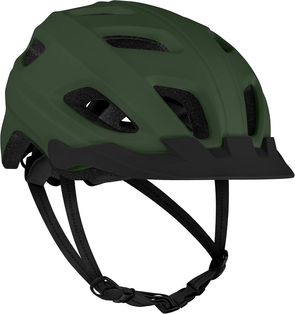 Retrospec Lennon Bike Helmet with LED Safety Light Adjustable Dial & Removable Visor (Matte Forest)