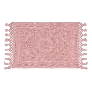 Savi Home Cotton Woven Jacquard Bathroom Rug, Woven Fringe Bathroom Mats, 100% Cotton, Non - Slip Bath Mat, Durable Thick Bath Mat 17”x30” with Fringes, Baby Pink