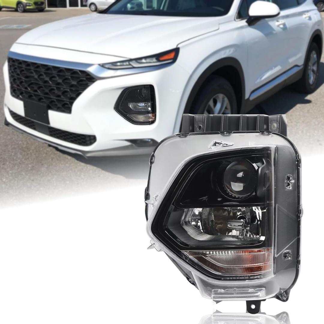Halogen Projector Non-LED Headlight Assembly Compatible with 2019 2020 Hyundai Santa Fe SE/SEL Models Left Driver Side 92101-S2000 HY2502232