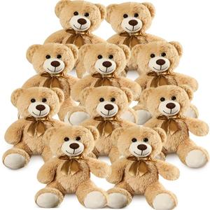 Plush Teddy Bear Cute Stuffed Animal Bear with Bow Plush Toys 13.8 Inches (Khaki,10pcs)