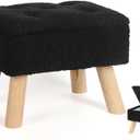 Storage Ottoman, Small Foot Stool Ottoman with Storage, Boucle Teddy Velvet Foot Rest with Padded Seat, Sturdy Wood Legs Stool for Living Room, Bedroom, Couch, Enterway (Black)