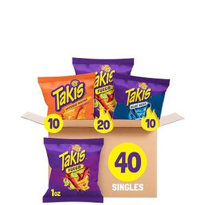 Takis Variety 40ct 1oz 28.4g HOT CHILI PEPPER ARTIFICIALLY FLAVORED TORTILLA CHIPS, BB Date: 02/24/2026  
