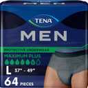 TENA Men Incontinence Protective Underwear for Men, Maximum Plus Absorbency, Bladder Control Adult Diaper, Large, 64 Count (4 Packs of 16count)