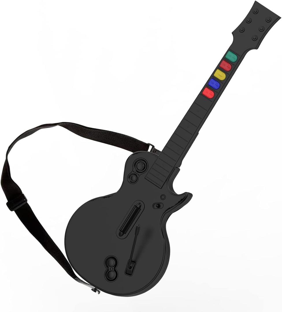 DOYO Guitar Hero Controller for PC and PS3, Wireless Guitar for Guitar Hero 3/4/5 and Rock Band 1/2 Games, Guitar Hero Guitar with Straps & Wireless Dongle, Black/5 Keys