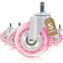 Pink Office Chair Caster Wheels Set of 5, 3 Inch Heavy-Duty Rubber Chair Casters Replacement, Computer Gaming Desk Caster Wheels Smooth Rolling for Hardwood Carpet Tile Floors, 11 * 22mm Universal fit