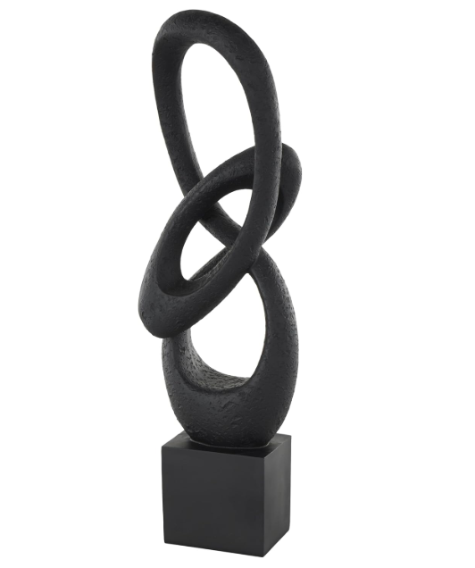 Deco 79 Polystone Abstract Decorative Sculpture Intertwined Loop Home Decor Statue with Block Base, Accent Figurine 6" x 4" x 20", Black