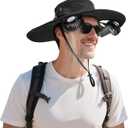 AMACOOL 2-in-1 Hands-free Hat Fan with Detachable Neck Fan, UPF 50+ Wide Brim Sun Hat, 3-Speed Adjustable, 2600mAh Rechargeable Fishing Essentials for Men Women Camping Travel Delivery Outdoor-Black