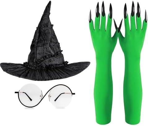 TRICKTREAT Witch Costume Women Girls, Halloween Costume Accessories Witch Hat Glasses and Gloves