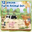 Farm Animals Toy Set, 12 Realistic Small Animal Figurines with Pets, Livestock, Poultry for Kids Ages 3+, Educational Learning Playset for Toddlers Boys Girls