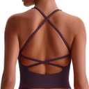 ABOCIW Womens Cross Back Workout Crop Tank with Built in Bra V Neck Longline Sports Bra Gym Shirt Yoga Pilates Top (X-Small, Plum)