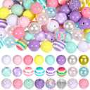 Poen 100 Pcs 20 mm Easter Rhinestone Bubblegum Beads for Pens Bulk Mixed Crystal Resin Chunky Beads for DIY Craft Keychain Necklace Bracelet Jewelry Making Decor for Holiday (Macaron)