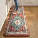 Collive Kitchen Rugs Anti Fatigue Kitchen Runner Mats Cushioned, Comfort Fatigue Mats for Standing, 17.3x59 Red Non Skid Washable Kitchen Floor Mats for Office, Sink, Laundry (Geometric Tribal)