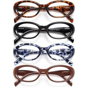 EYEURL Reading Glasses for women Oval Blue Light Blocking Glasses Computer Readers for Women Anti-Glare/UV Rays Eyeglasses with Spring Hinges 2.00, Pack 4