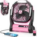 Portable Rechargeable Fan, 20000mAh Cordless Battery Powered Camping Tent Fans with SOS & LED Lantern, Small USB C Operated Outdoor Ventiladores for Travel Camp Fishing Office Home Essentials (Pink) (Large)