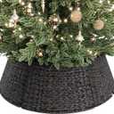 ELYKEN 33-Inch Woven Rattan Christmas Tree Collar, Stylish Hyacinth 6-Piece Tree Skirt for Artificial Trees, Wicker Tree Base Cover with Cord Cut-Out for Home Decor, Living Room Display, Black