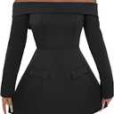 SOLY HUX Women's Off The Shoulder Mini Dress Long Sleeve A Line Elegant Cocktail Party Dresses (L)