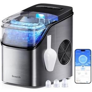 GoveeLife Smart Ice Maker Countertop, Portable Ice Machine with Voice Control, 9 Ice Cubes in 6 Minutes 3 Sizes, 26lbs/24Hrs, Self Cleaning RGB Lights, Quiet Ice Maker with Scoop for Kitchen Silver