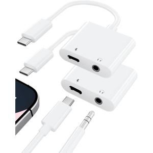 2-Pack USB C to 3.5mm Audio Headphone Jack and Charger Adapter, Type C to Aux Dongle Cable with PD Fast Charging Compatible with iPhone 16/15 Series, Galaxy S24 S23 Ultra, Pad Pro, Pixel