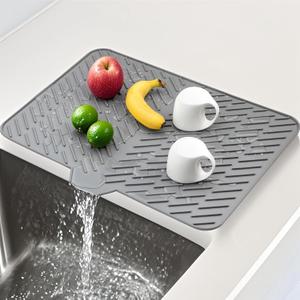 Silicone Drying Mat, 23"X17" With Built-in Drain Lip,Heat-Resistant,Eco-friendly,Hygienic Drying Pad,Leak-Proof and Non-Slip,Silicone Dish Drying Mat for Kitchen Counter or SinkGray 23X17