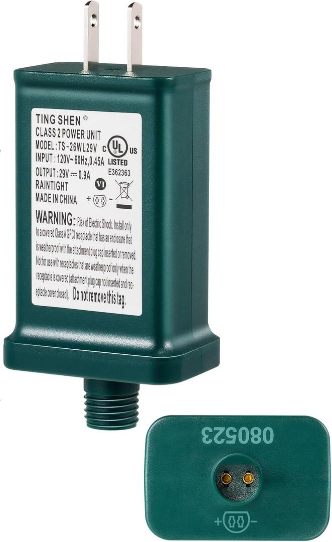 Enhon 29V LED Power Supply, UL Certification LED Transformer Replacement Class 2 Power Supply, Low Voltage Transformer US Plug Adapter for Christmas Tree Light, Green, Left Positive(TS-26WL29V)
