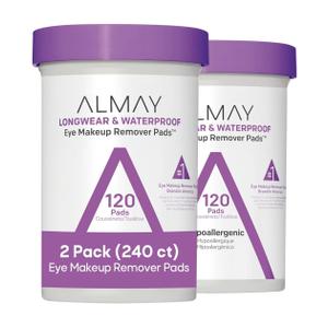 Almay Makeup Remover Pads, Longwear & Waterproof, Hypoallergenic, Fragrance-Free, Dermatologist & Ophthalmologist Tested, 2 pack