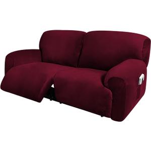 ULTICOR Extra Wide 75" - 100", Reclining 2 Seater Sofa, Extra Wide Reclining Love Seat Slipcover, 6-Piece Velvet Stretch, Reclining Sofa Covers, Thick, Soft, Washable (Burgundy - Wine)