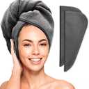 Scala Turban Hair Towel Wrap for Women - Microfiber, Fast Dry, Super Absorbent, Anti-Frizz, Tangle-Free, Quick Drying and Plopping for Wet Curly Hair, Gray, 2 Pack