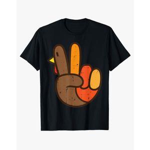 Peace Sign Turkey Hand Cool Thanksgiving Hippie Men Women T-Shirt, Size L