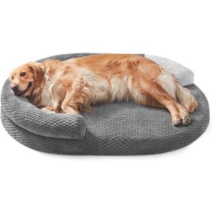 JOEJOY XXL Orthopedic Dog Beds, Extra Large Washable Waterproof Oval Dog Bed with with Removable Cover, Egg-Crate Memory Foam Pet Bed with Bolster Sides & Non-Skid Bottom, Dark Grey, 48''x35''